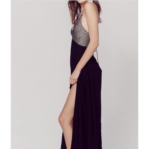 Cleobella Shalmar Maxi Dress Sequin Top Black Silver Open Back Small - Picture 10 of 14